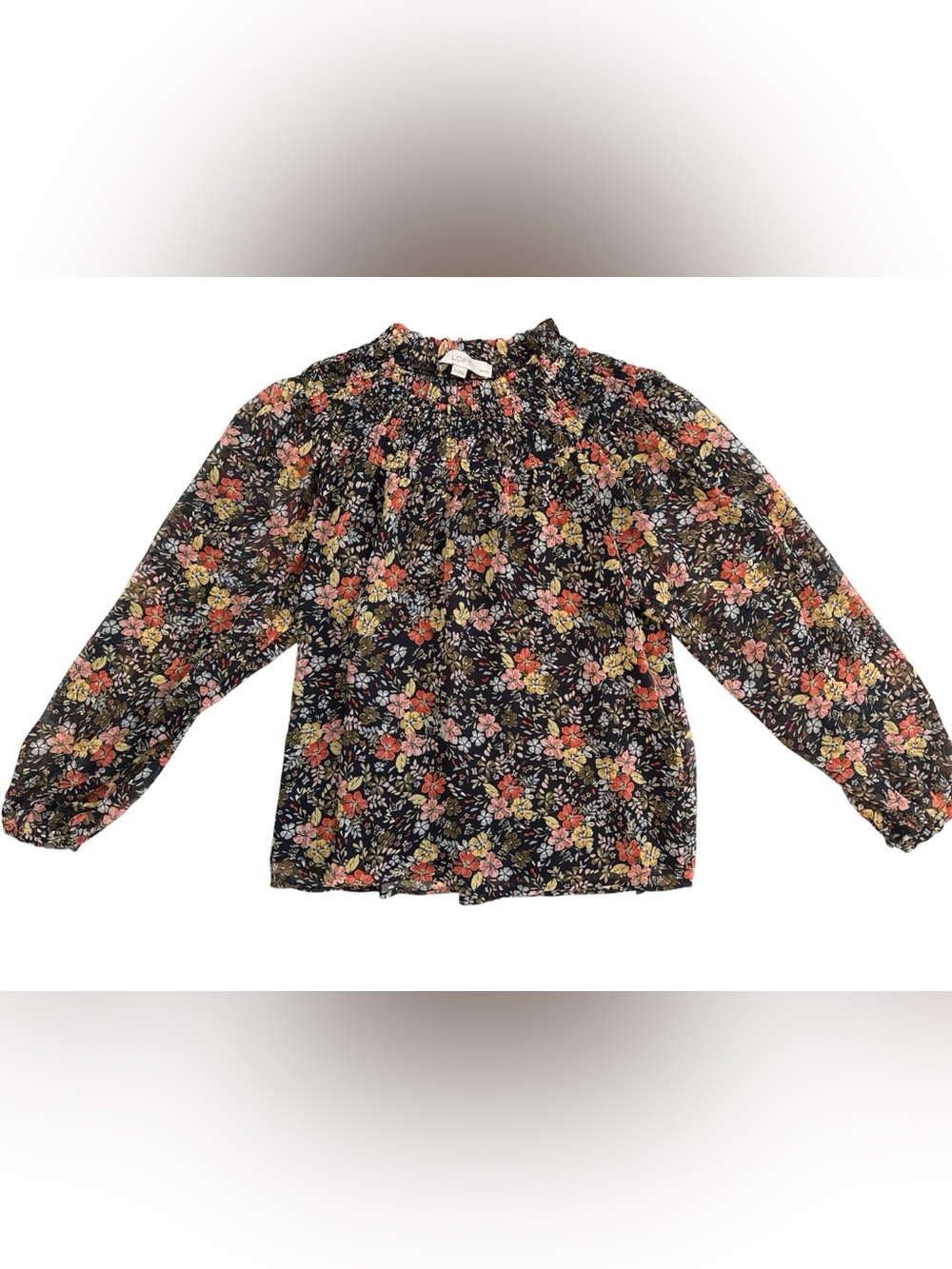 🌸LOFT Petite Floral Smocked Neck Blouse Off Shoulder Top SP